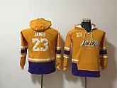 Youth Lakers 23 Lebron James Gold All Stitched Hooded Sweatshirt,baseball caps,new era cap wholesale,wholesale hats